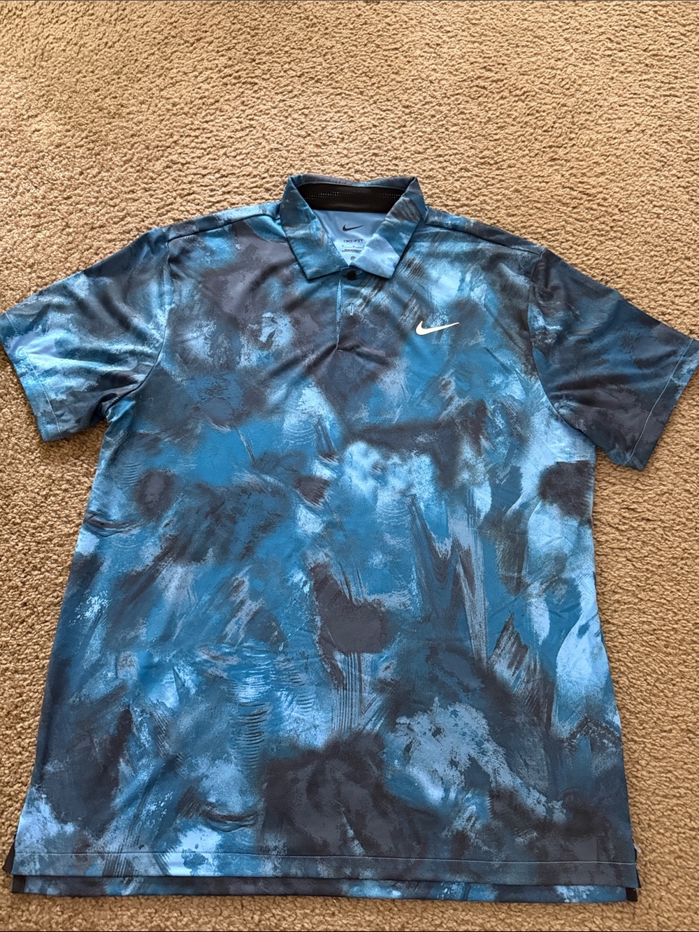 Nike Men’s Turquoise and Charcoal Brushstroke Polo